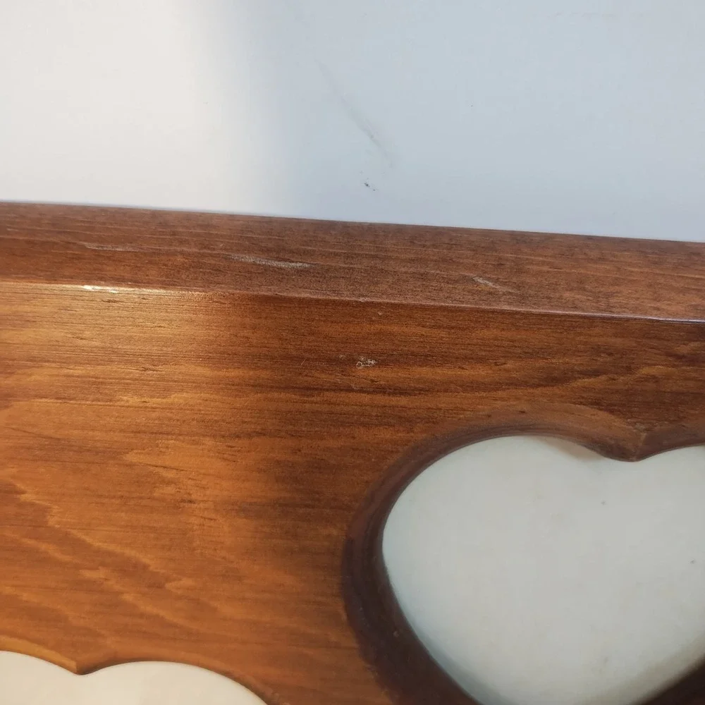 Vintage Picture Frame Wood  Double Heart Carved Engraved Flower Wall Hanging